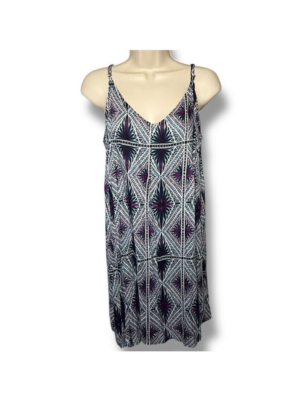 Roxy Women’s V-neck Mini Dress Casablanca Geo Print Size Medium